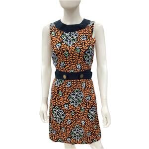 Tory Burch Dress Women’s Size 2 Melanie Sheath Dress 100% Linen Navy & Orange